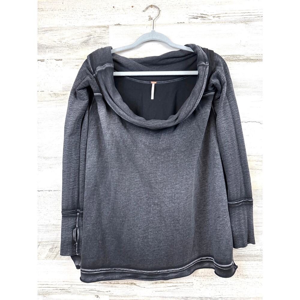 Free People Womens S Dark Gray Long Sleeve Oversized Sweatshirt Athletic Top